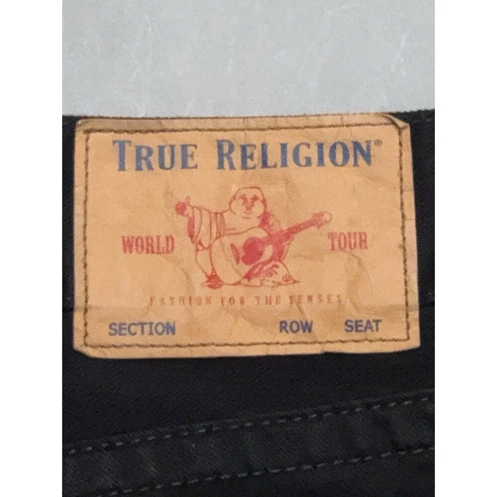 True Religion Mens Black Dark Wash Relaxed Straight Stretch Jeans 5-Pocket 38x30